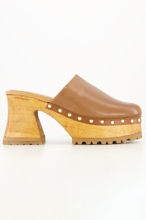Leder-Clogs, echtes Leder, goldene Nieten, Plateausohle, Weite H