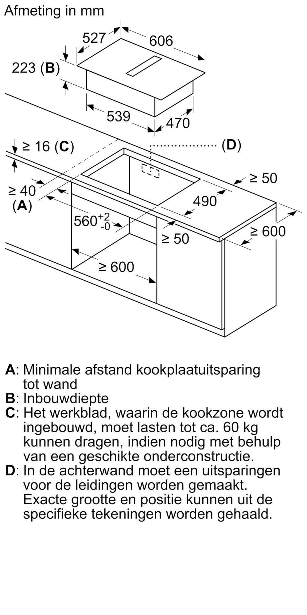 Serie 4 Inductiekookplaat met afzuiging 60 cm opbouwmontage met rand