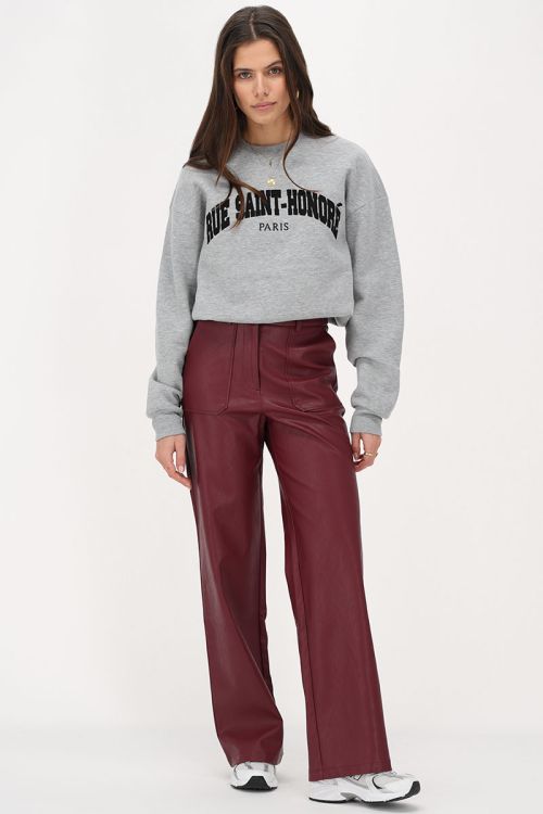 Burgundy leather look broek met zakken