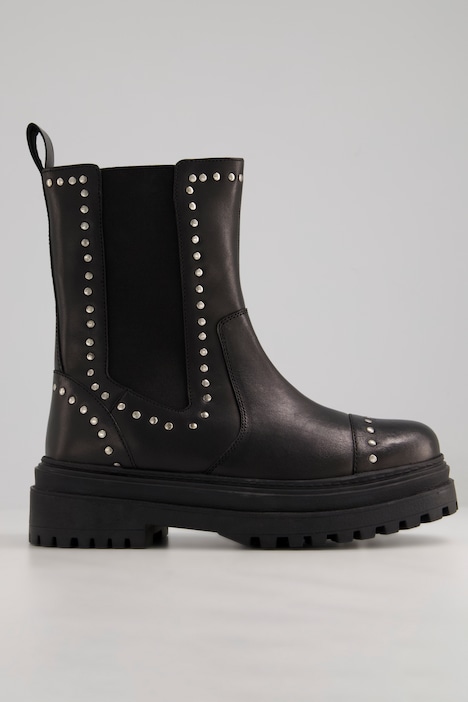 Chelseaboots, Ziernieten, Profilsohle, Leder, Weite H