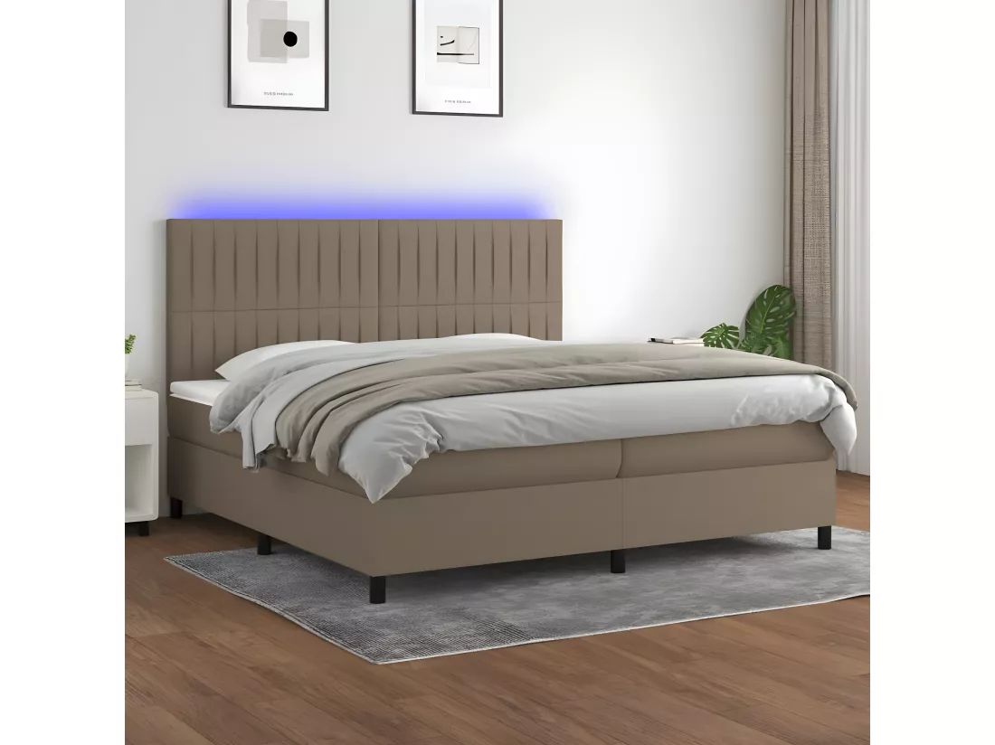 Sommier tapissier et matelas et LED Taupe 200x200 cm Tissu