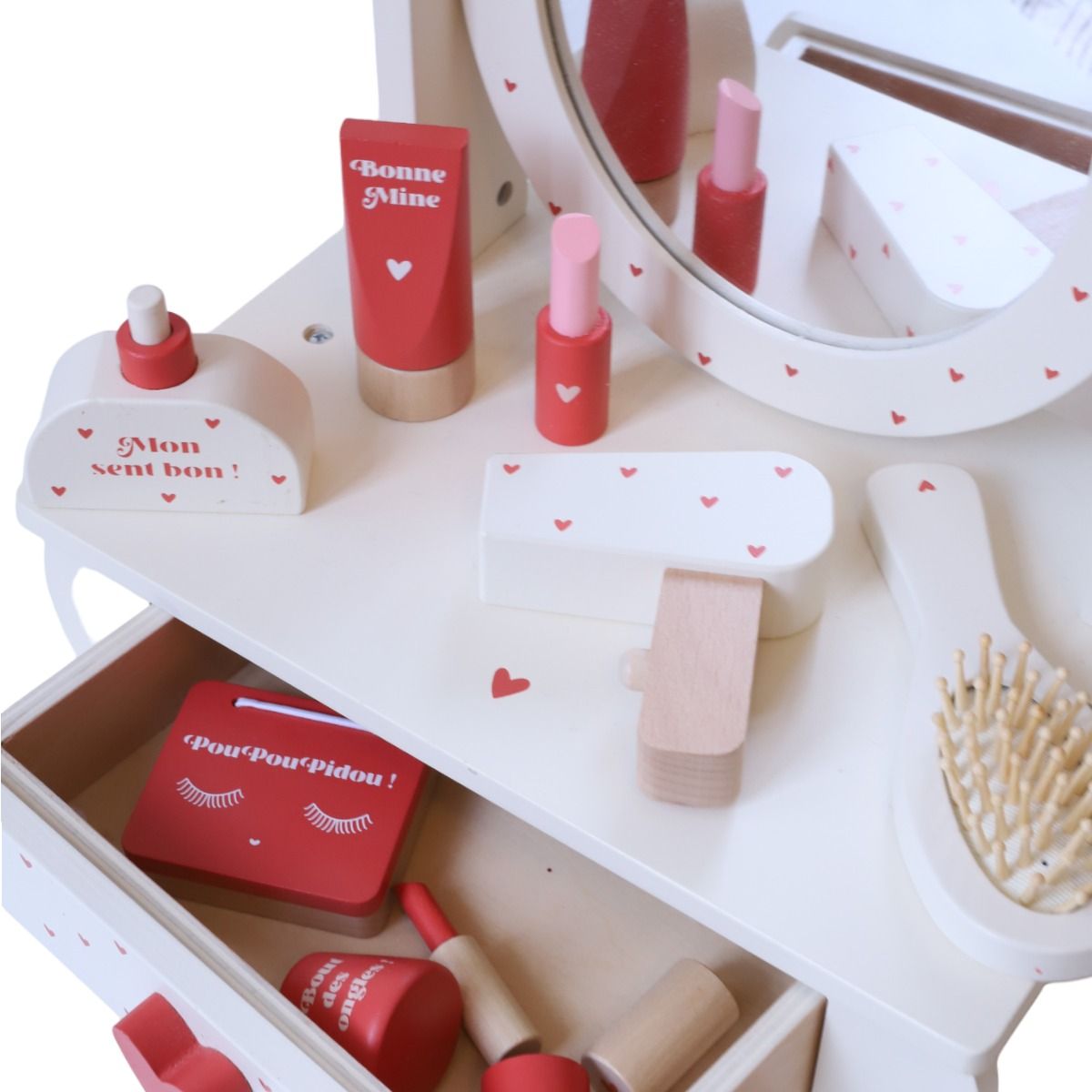 Mini coiffeuse en bois - Cœurs terracotta Mercredi et Patati