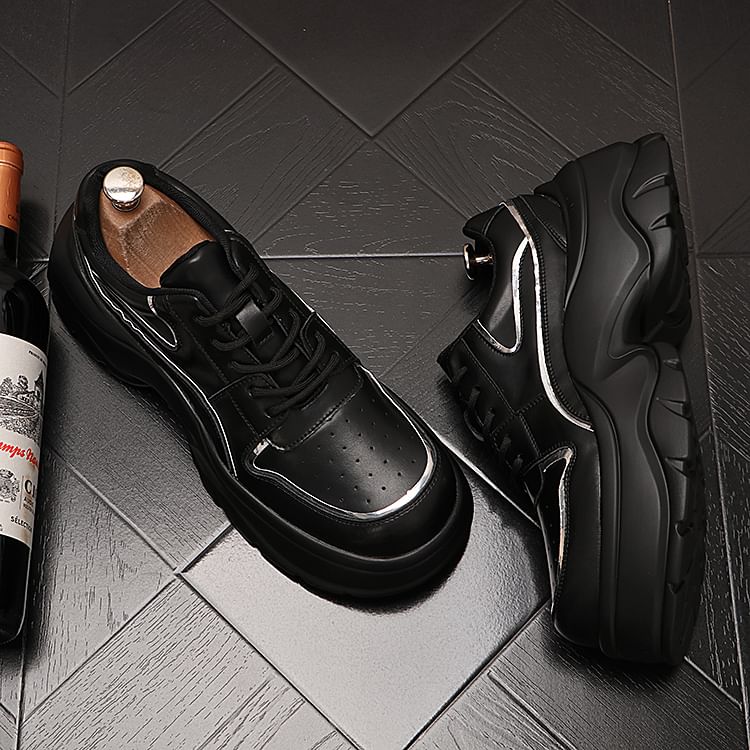Mr Ozera - Platform Plain Lace-Up Sneakers