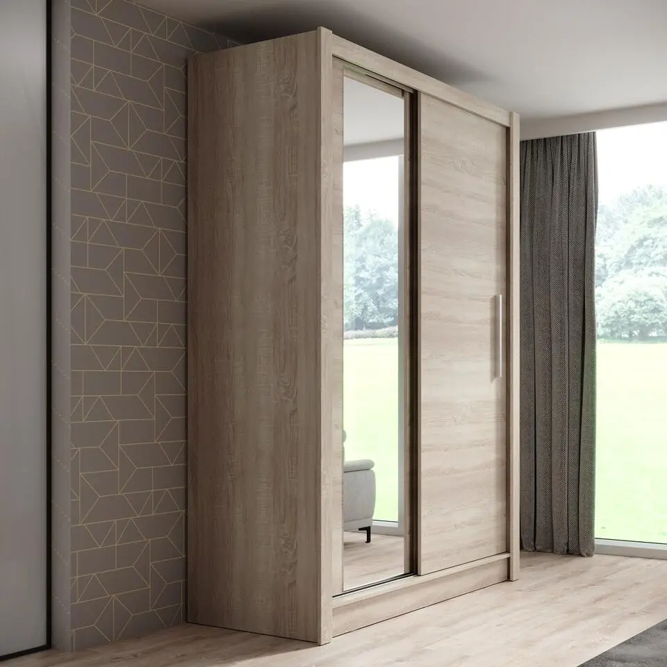Meubella - Kledingkast Bazarre - Eiken - 155 cm - Met spiegel