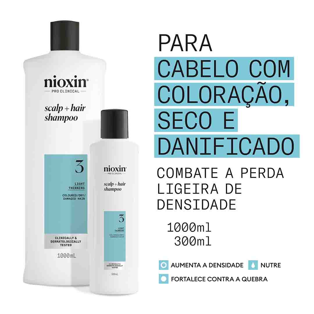Nioxin Sistema 3 Champô - Cabelo Tingido e Danificado com Enfraquecimento Leve - 1000ml