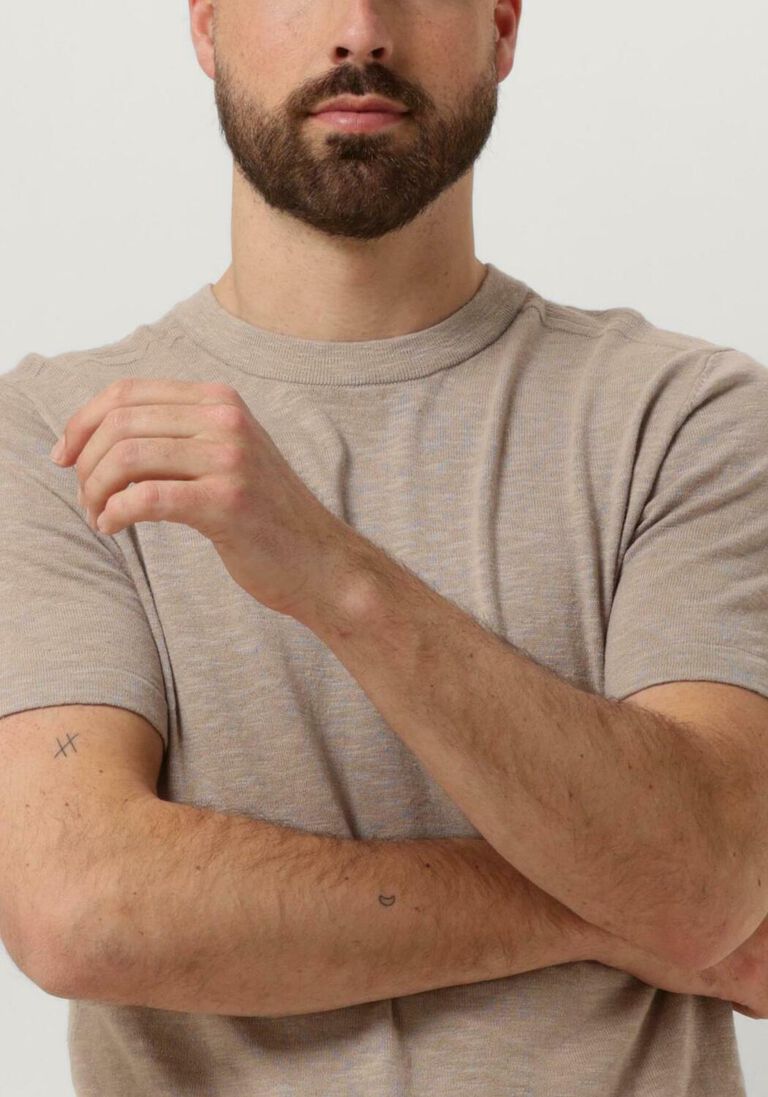 SELECTED HOMME beige selected homme t-shirt slhberg linen ss knit tee noos