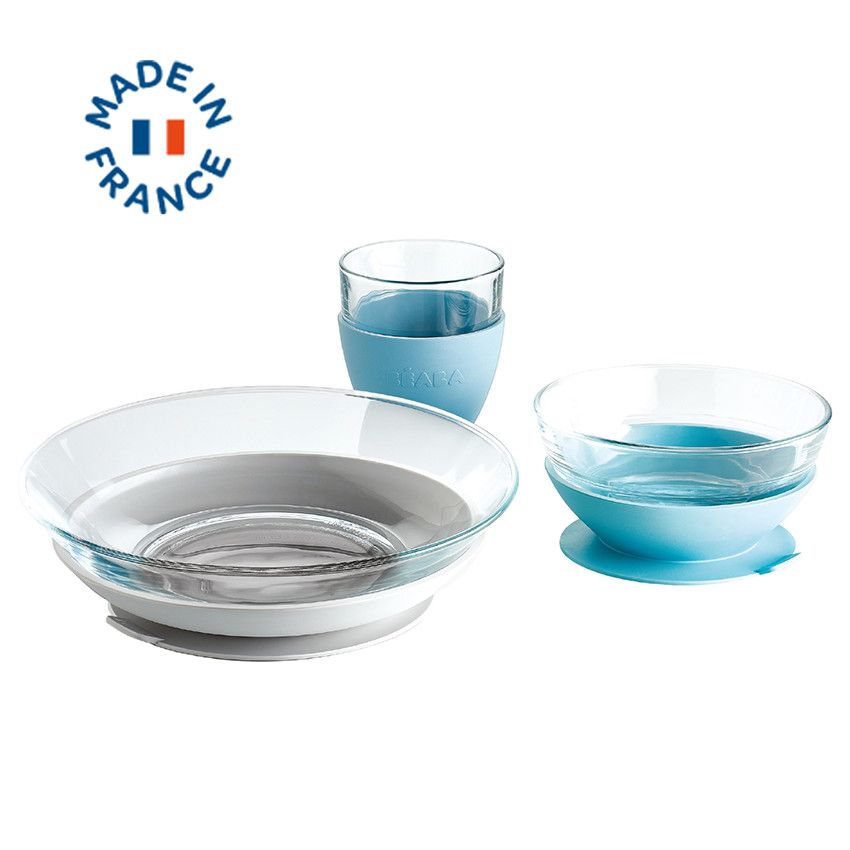 Set repas 3 pièces en verre - Jungle - Ecru