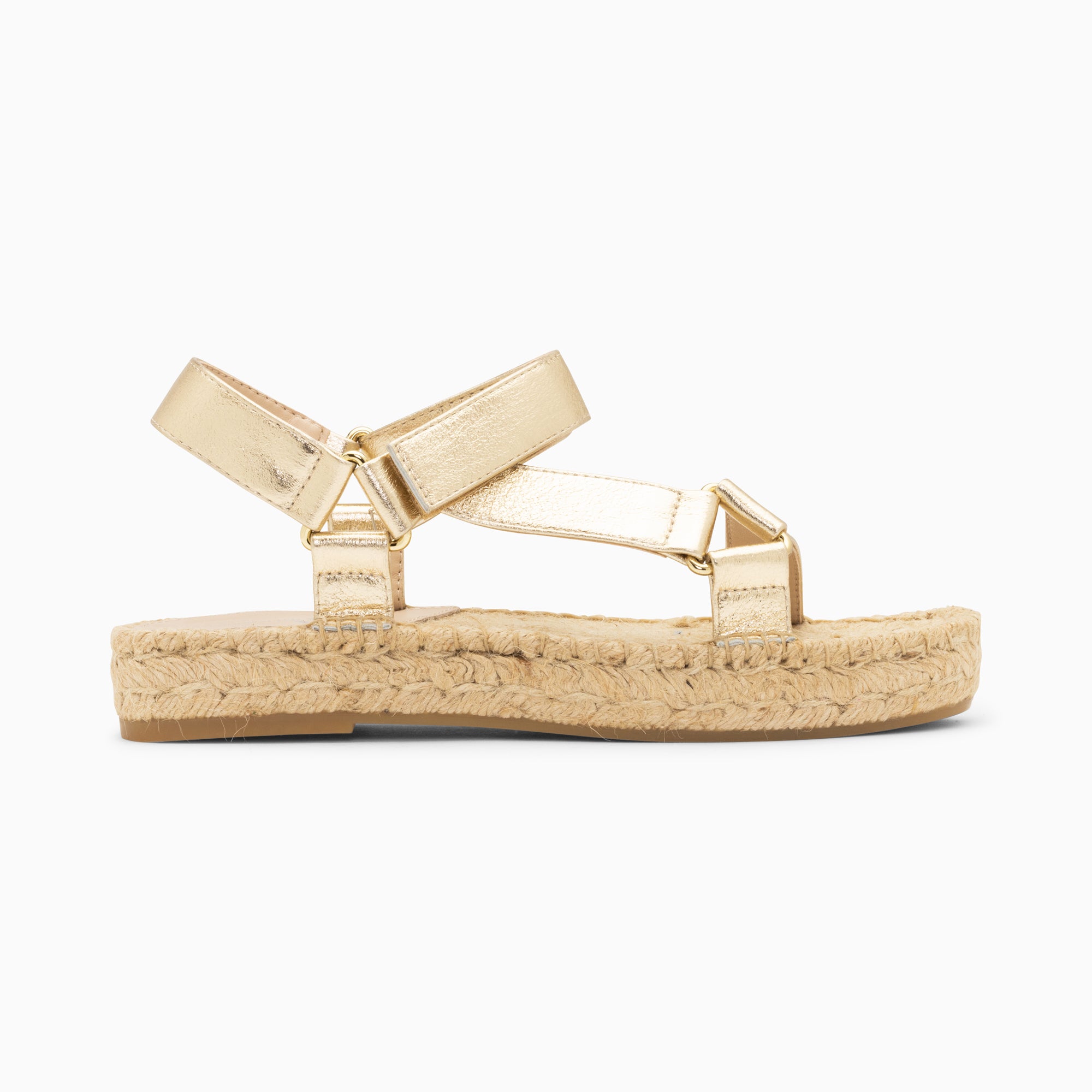 Sandales plates-Sandales Harlyne or à scratchs et semelle espadrille