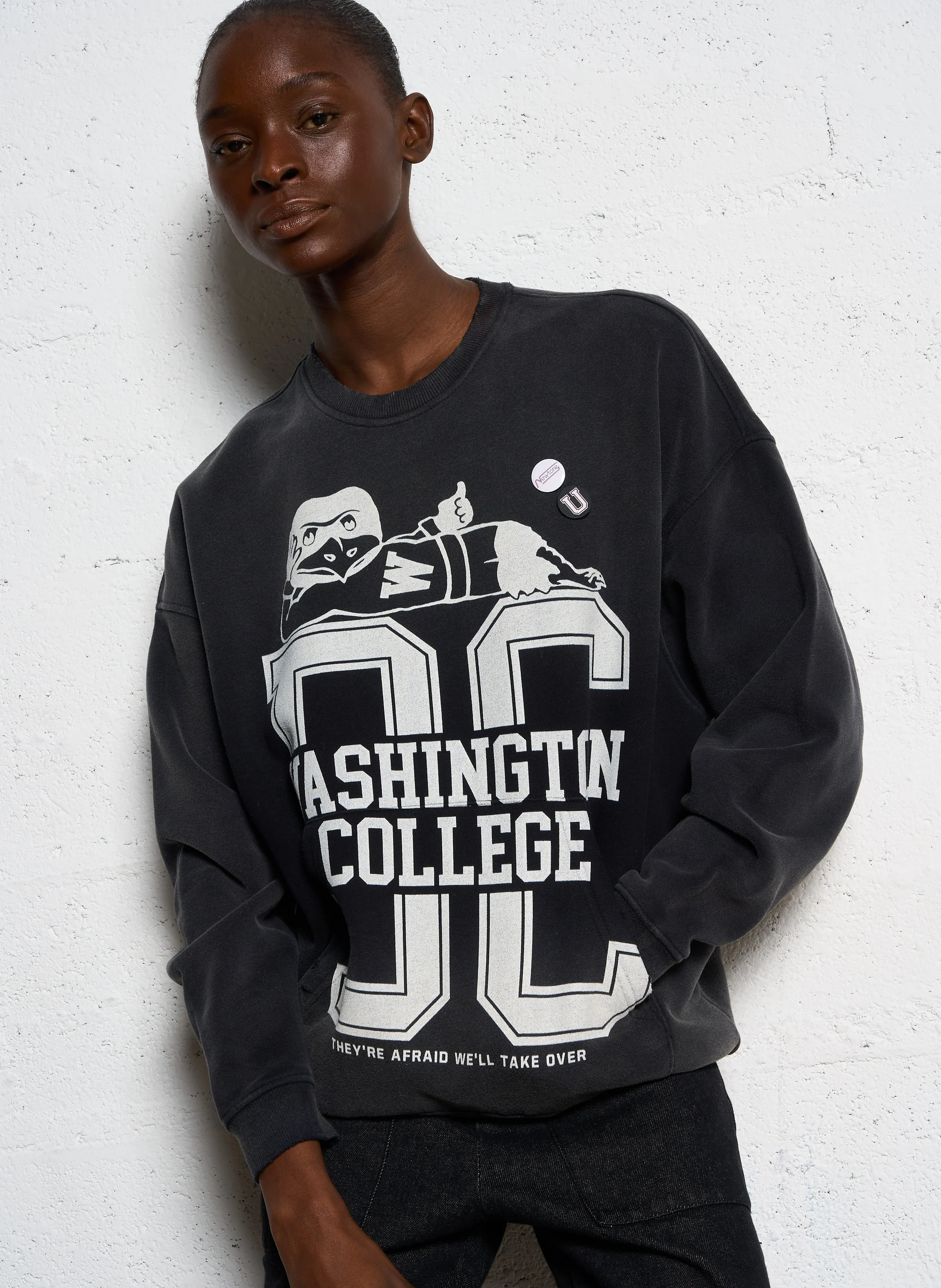PIPER WASHINGTON - Sweat ample imprimé en coton mélangé | Noir