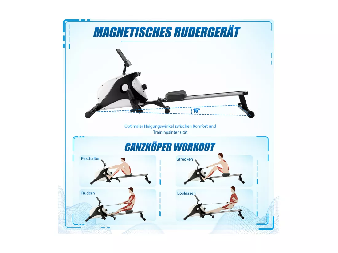 Rameur magnétique pliable d'intérieur avec système de freinage magnétique, moniteur LCD et réglage de la résistance à 8 niveaux Équipement de fitness (ne comprend pas le PAD)