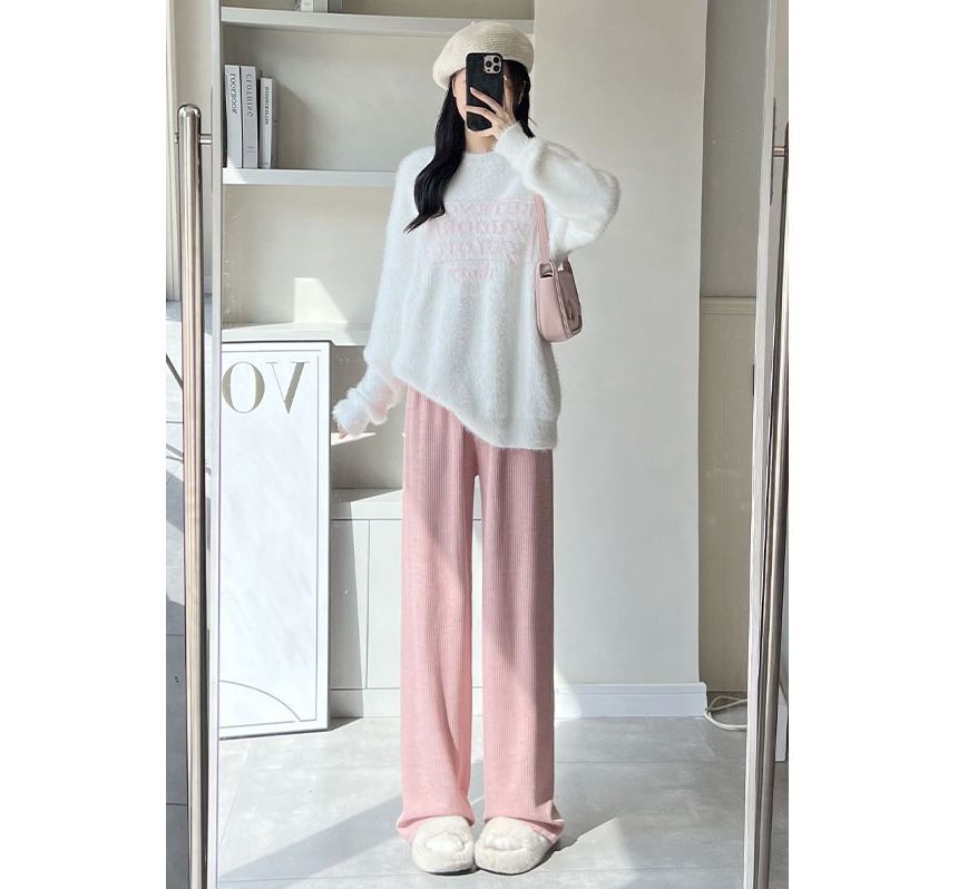evanesce - High Rise Wide Leg Plain Knit Sweatpants