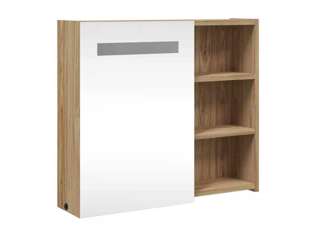 Armoire de salle de bain à miroir avec LED chêne 60x13x52 cm