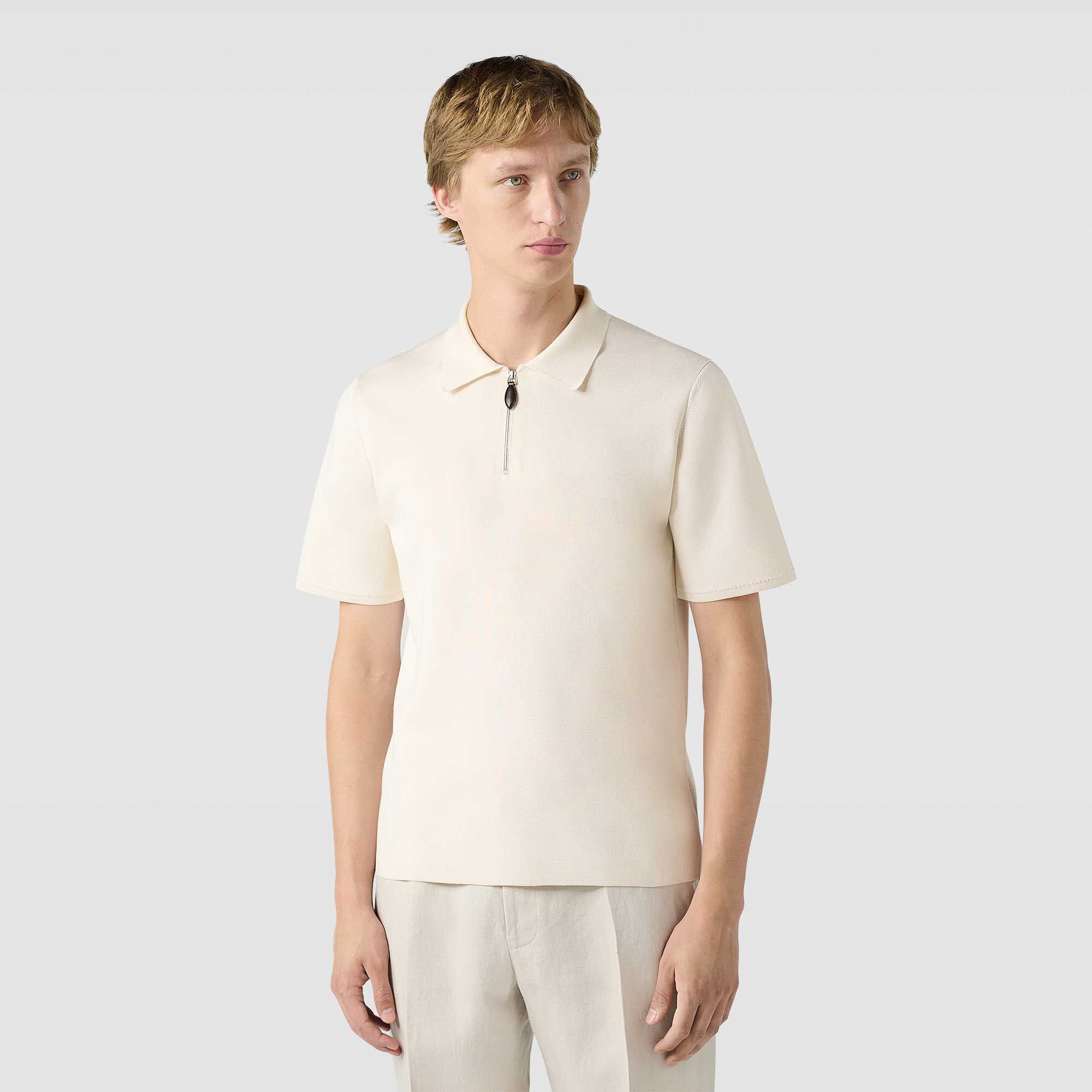 Polo En Coton Et Soie Zippe