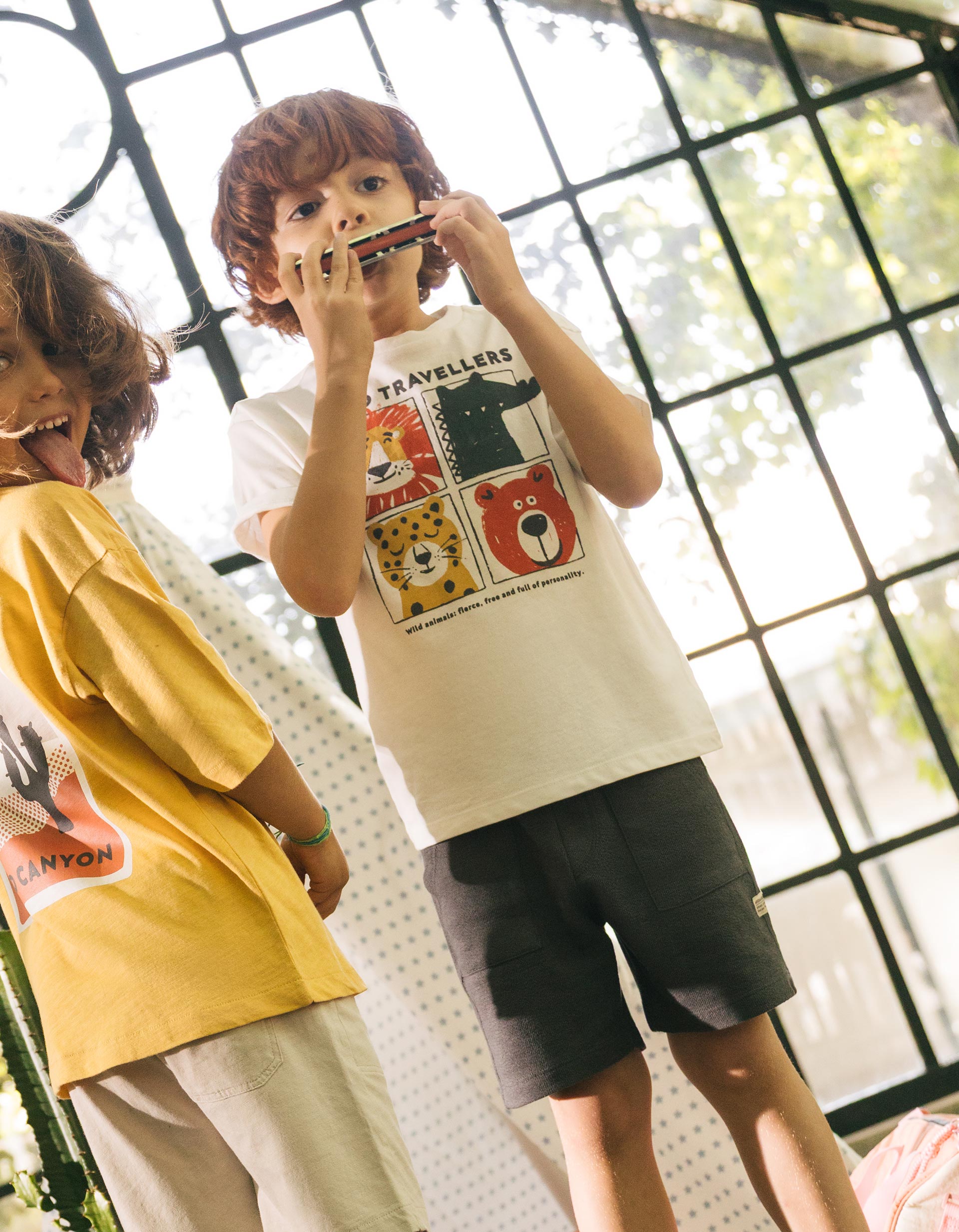 T-shirt Print, Menino, Bege Claro