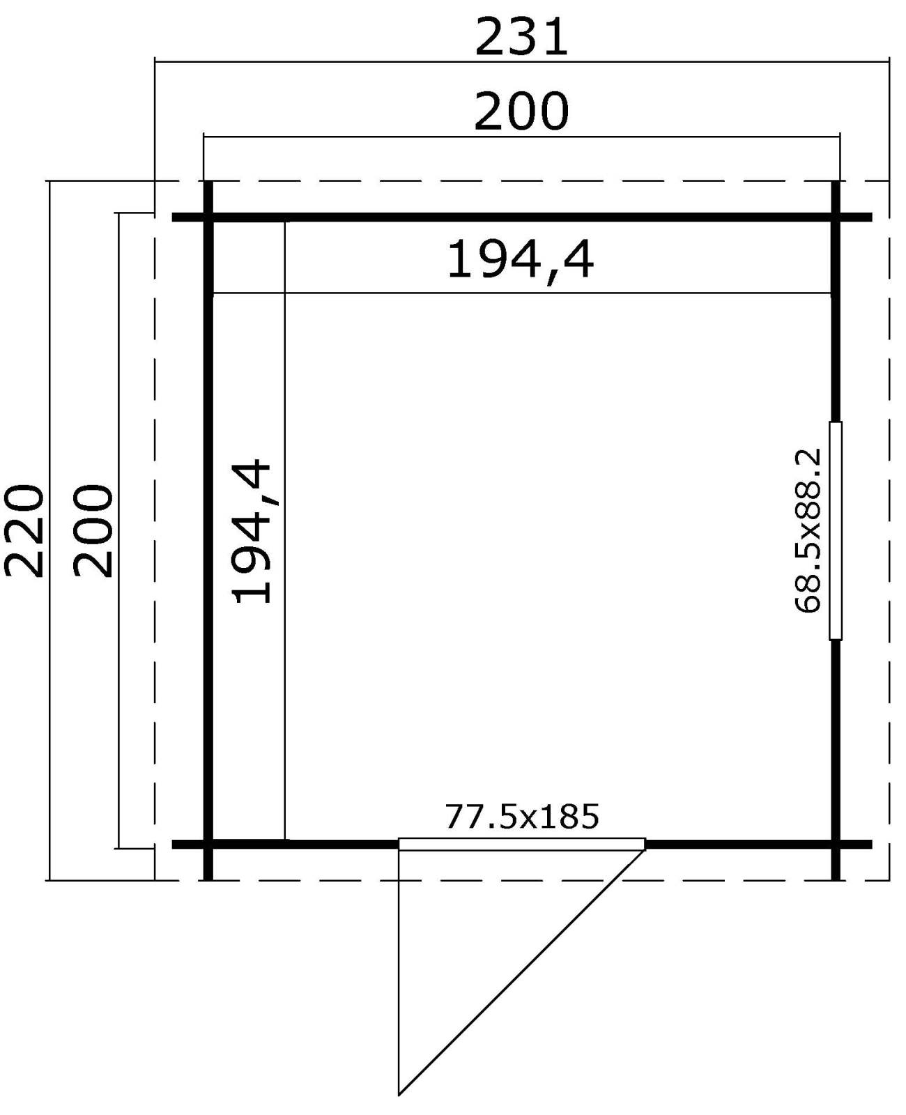 Gartenhaus WELS 1 - carbongrau - Fichte massiv - 200x200 cm