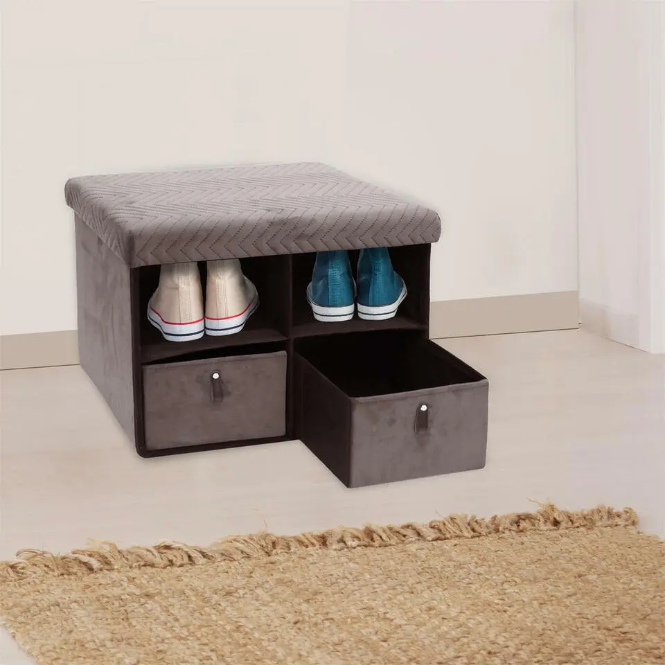 Home Deco Poefje - opbergbox - grijs velvet - 50 x 38 cm