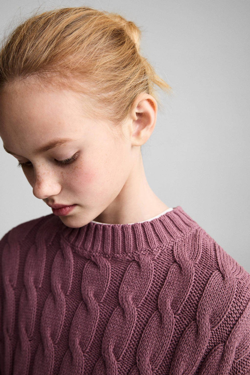 Mango Kids gebreide trui roze met kabels