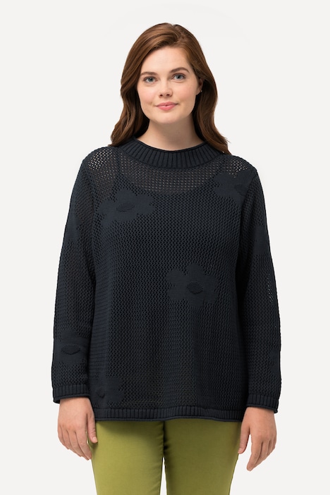 Pullover, Lochstrick, Rundhals, Langarm, Biobaumwolle