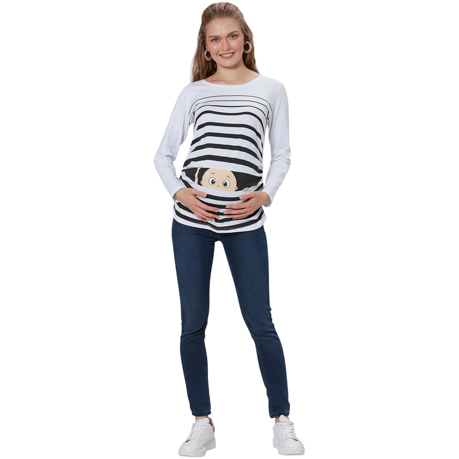 M.M.C. Umstandslangarmshirt Guck Guck mit Motiv Weiß