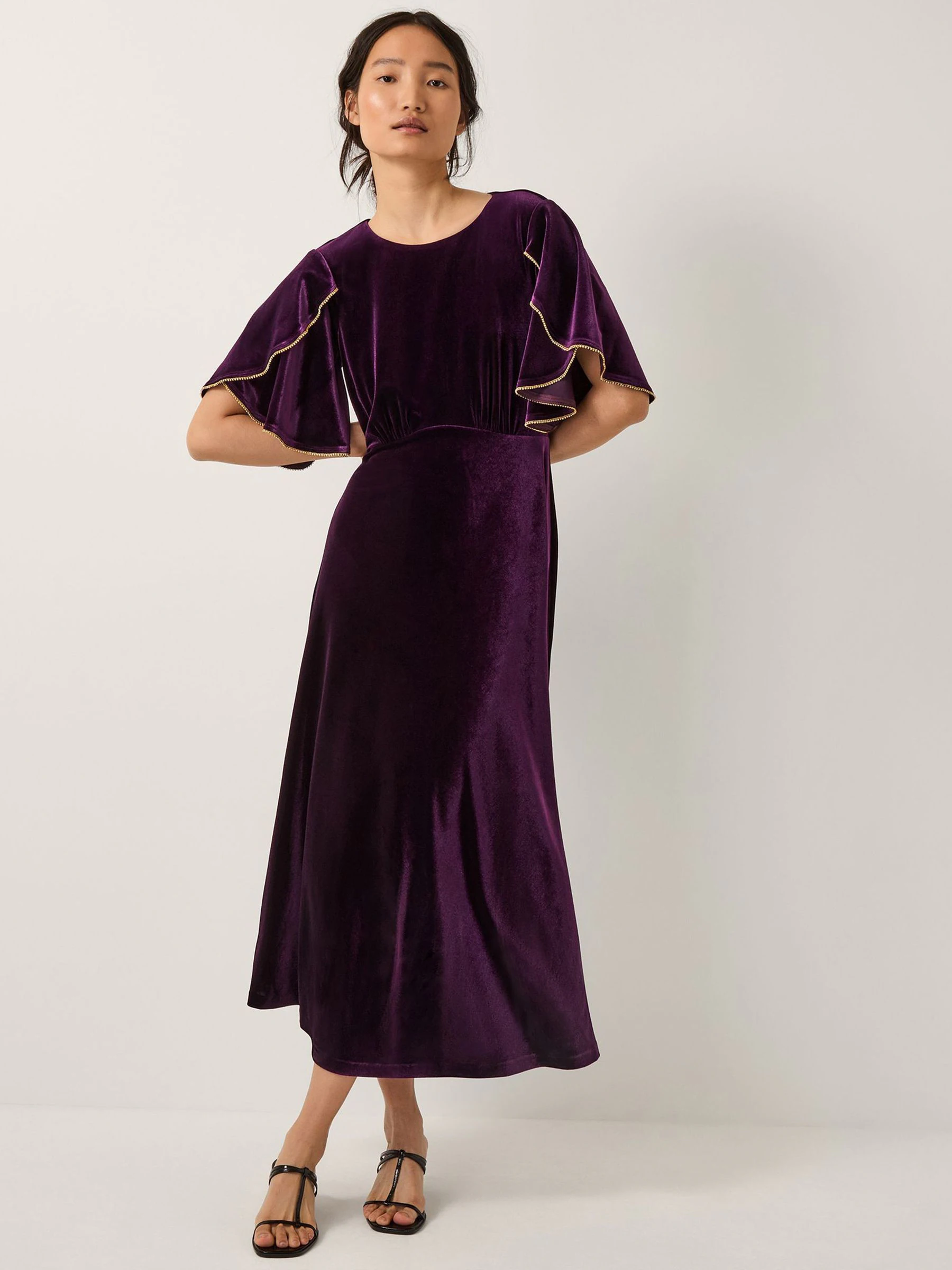 Paars - Monsoon Cecelia Velvet Cape Midi Dress