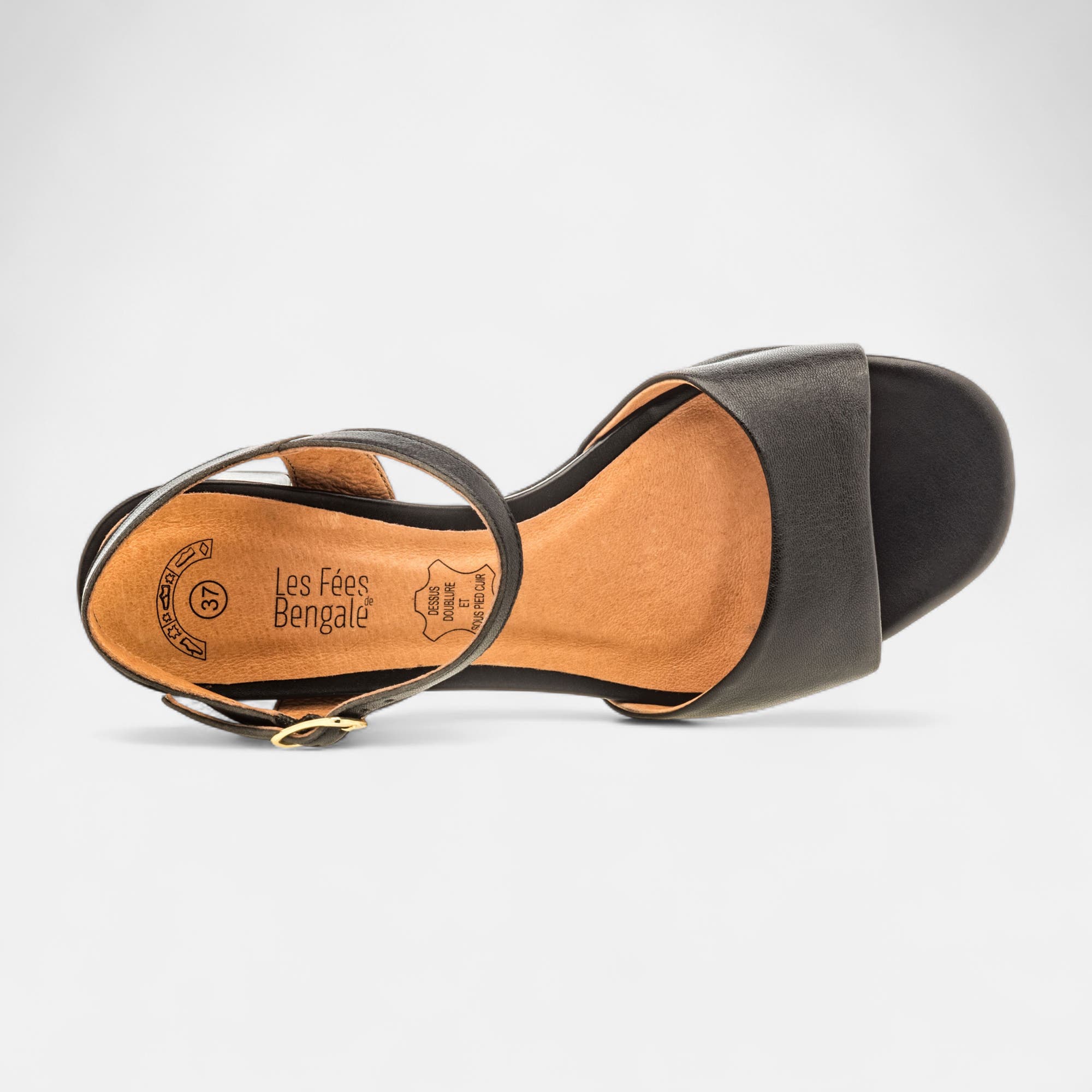 Nu-pieds à talon Femme en cuir noir