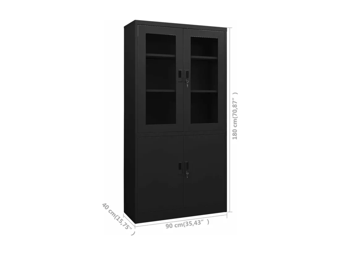 Armoire de bureau Noir 90x40x180 cm Acier
