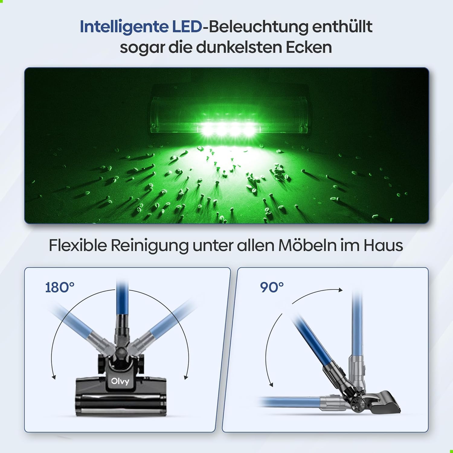 Olvy Akku-Staubsauger mit Wischfunktion, Tierhaare/Teppiche/Hartböden, Kabelloser 2-in-1, ohne Beutel, 35KPA Saugleistung, 5 Stufen, LED-Display, Leichter Staubsauger mit HEPA-Filter & Zubehör