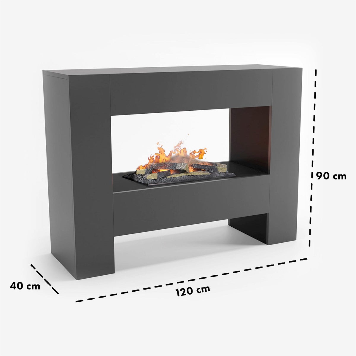 GLOW FIRE Elektrische haard 'Fallada' | Waterdamphaard met OMC 600 inclusief zwart hout als roomdivider | HxBxD: 90x120x40 cm