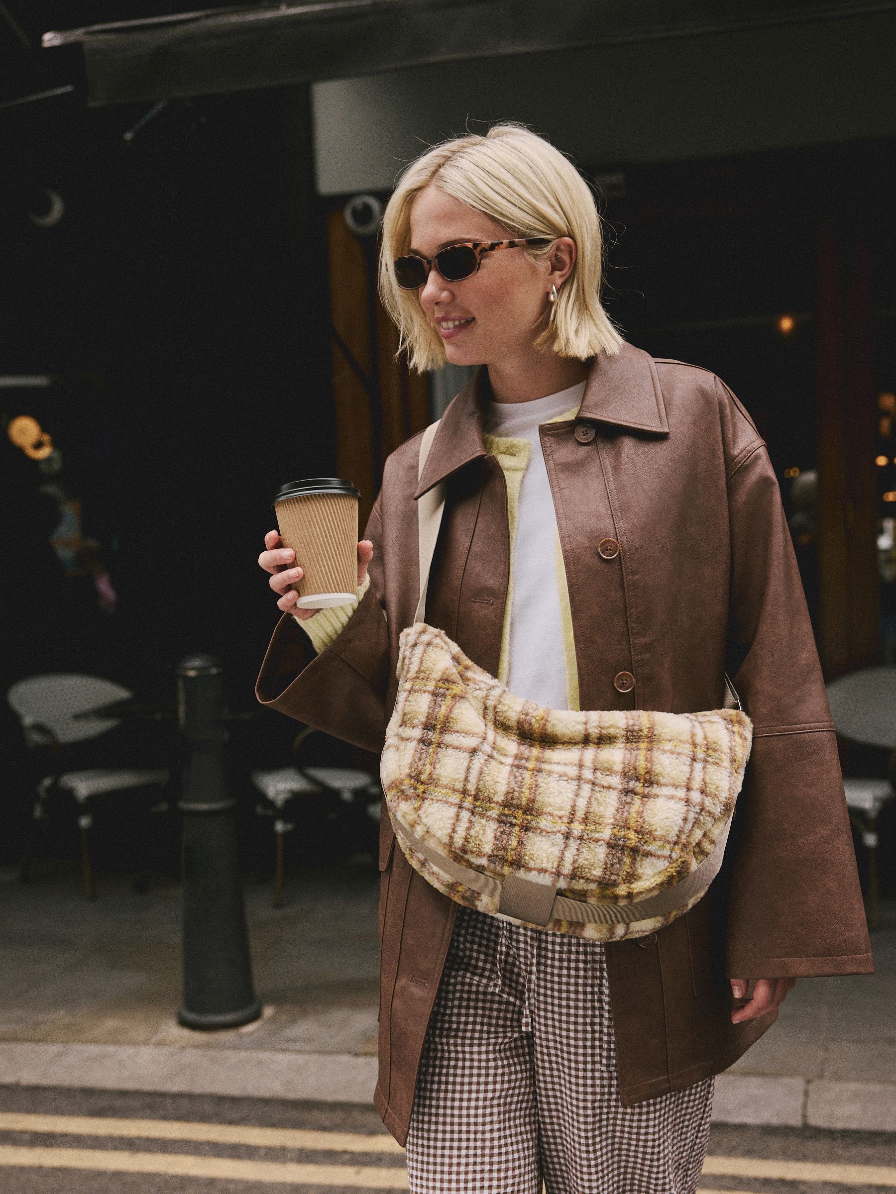 Multi - Borg Sling Checkered Cross-Body Bag