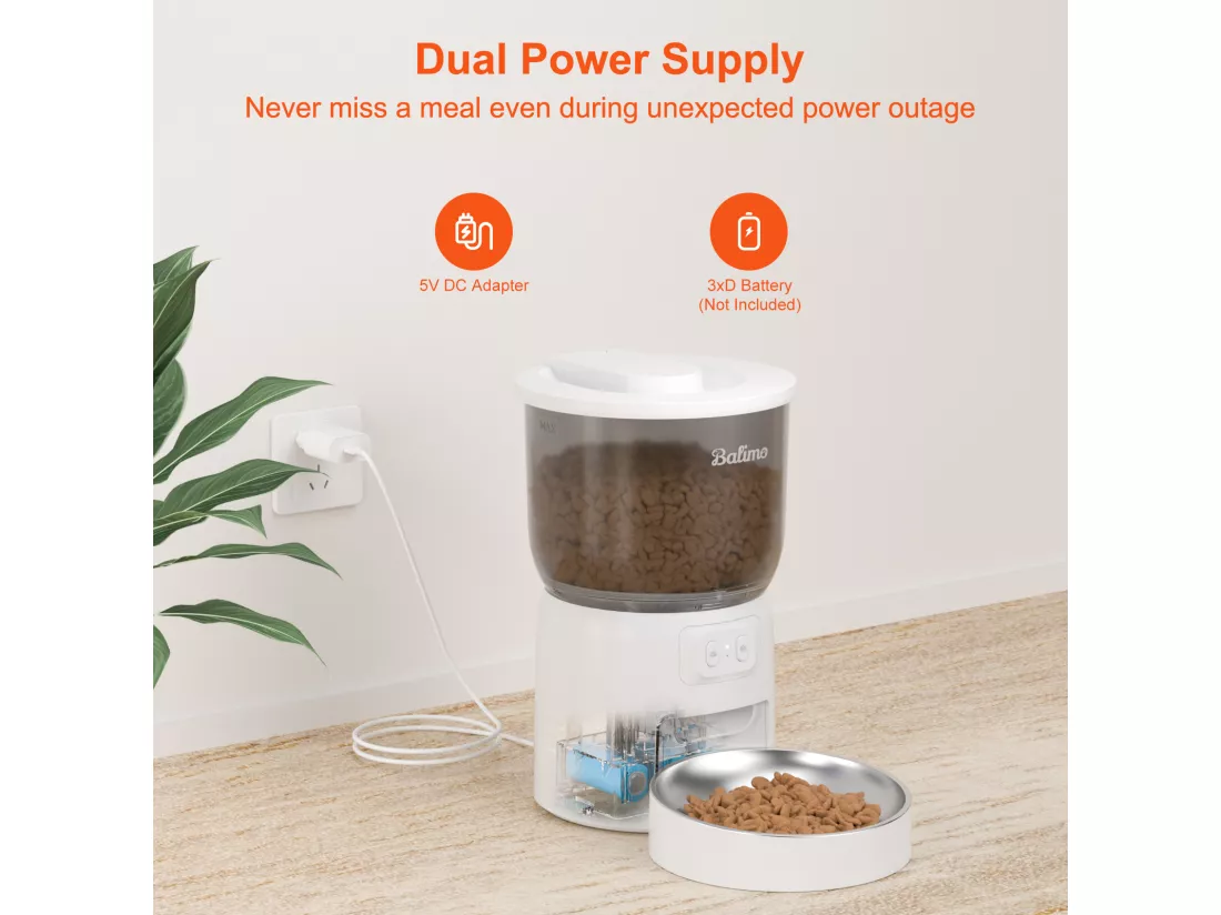 Balimo 3L Distributeur Croquettes Chat Automatique 2.4G WiFi, 1-10 Repas par Jour, Blanc