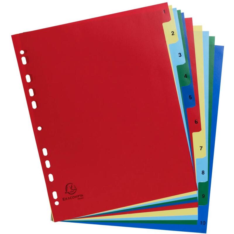 Intercalaires imprimés numériques PP couleurs 12/100e - 10 positions - A4+ - Assorties vives