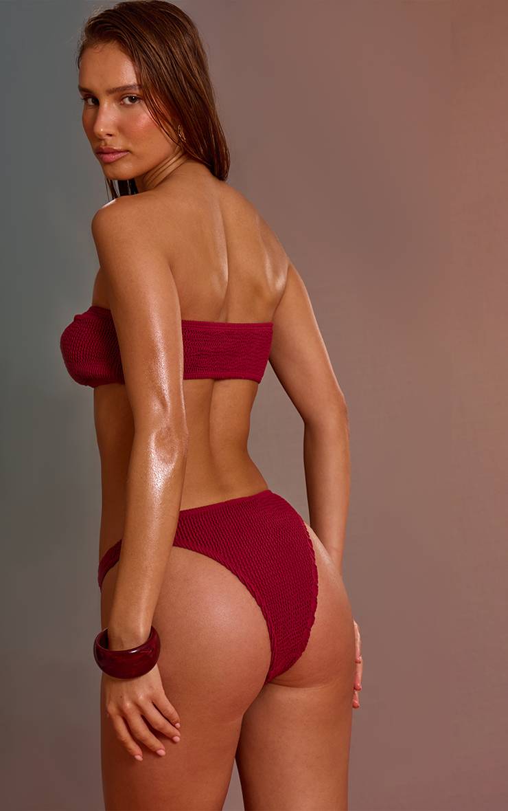 Rouge Bordeaux Haut De Bikini Bandeau Plissé À Nœud Frontal