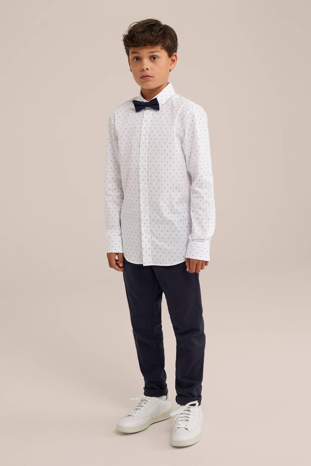overhemd met strik - wit/donkerblauw