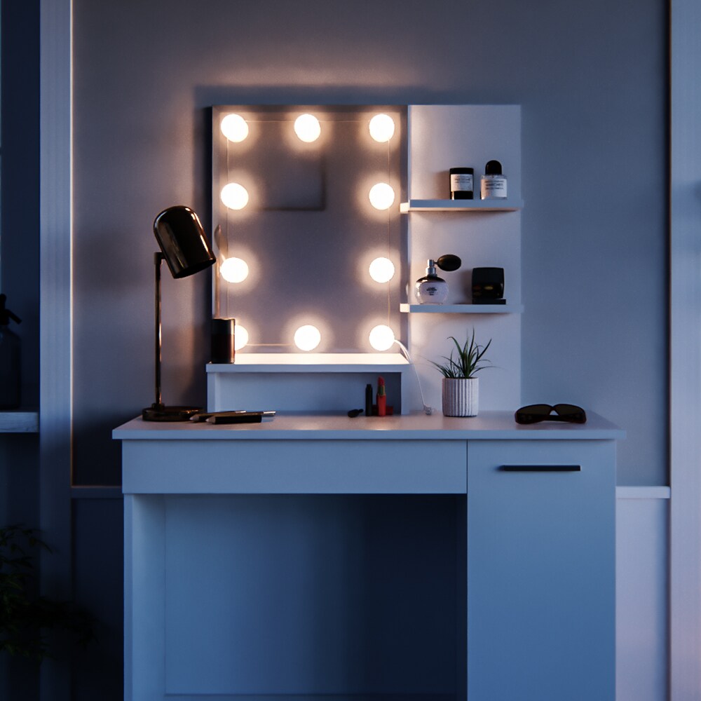Vicco Schminktisch Julia Frisiertisch Kommode Frisierkommode Spiegel Weiß inklusive LED-Lichterkette