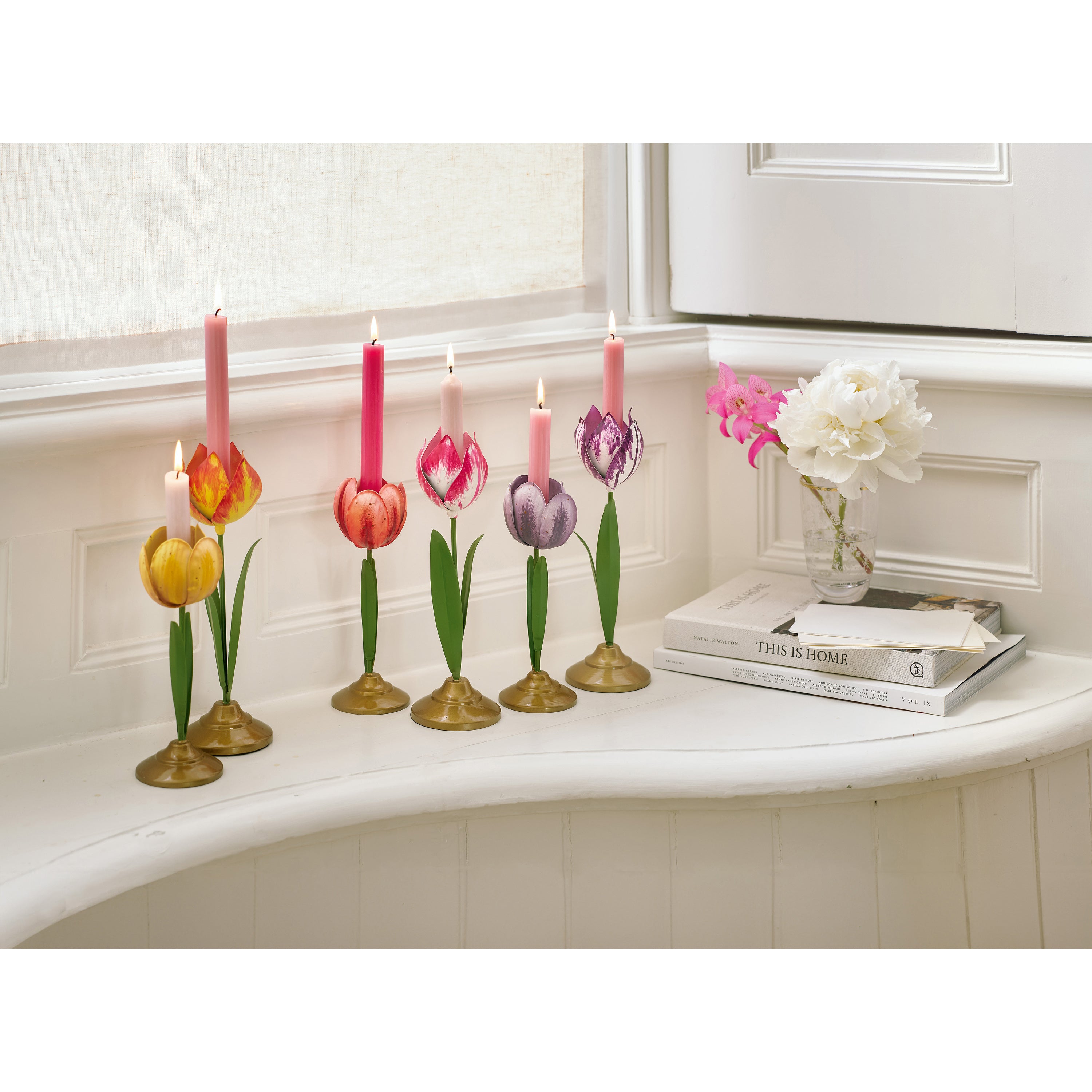 Pip Studio - Tulpen Kandelaar - Woonaccessoire - Lila - 21cm - 2 stuks