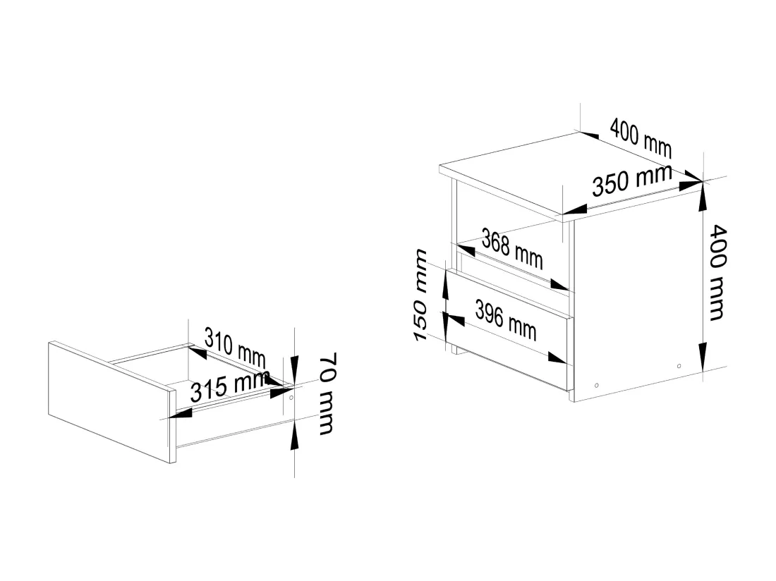 Table de chevet AKORD CL1 Chêne Sonoma 40 cm 1 tiroir façade Blanche 1 étagère 40x35x40 cm