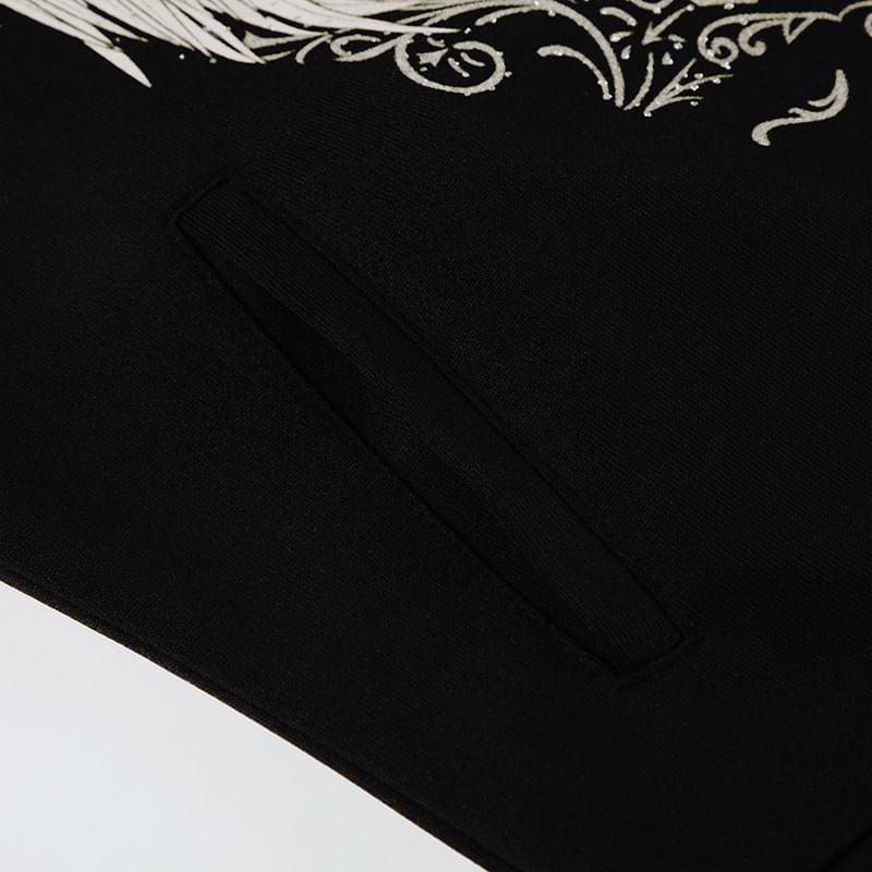BrickBlack - Cropped hoodie met rits en vleugelprint