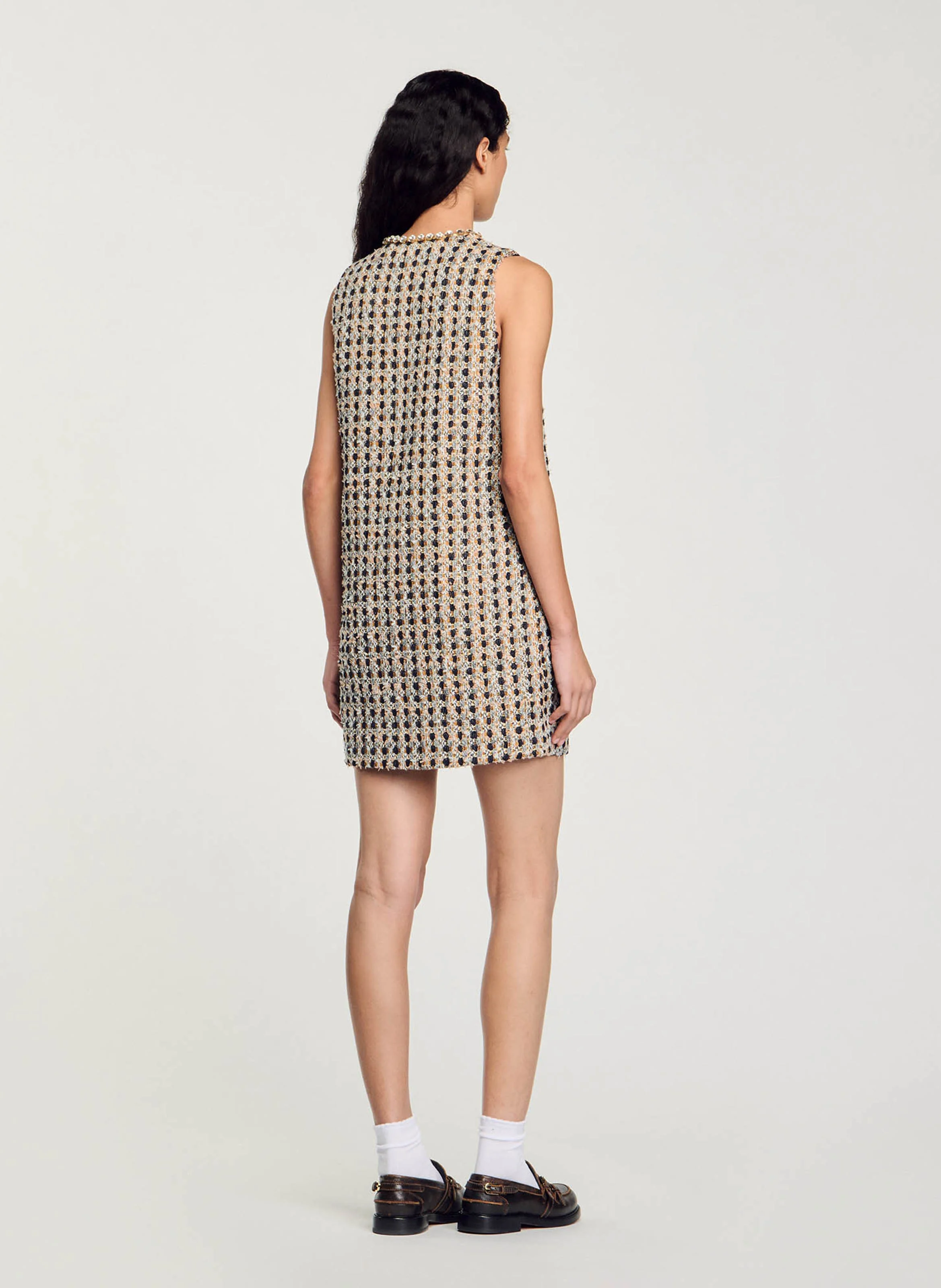Robe courte col rond en tweed | Marron