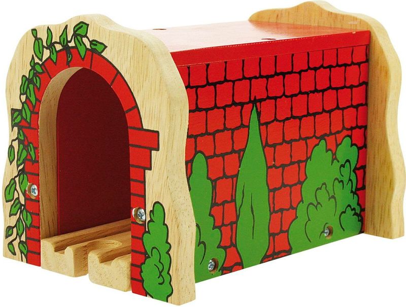 BIGJIGS Treinset Treinbaan Spoortunnel Hout - Rood