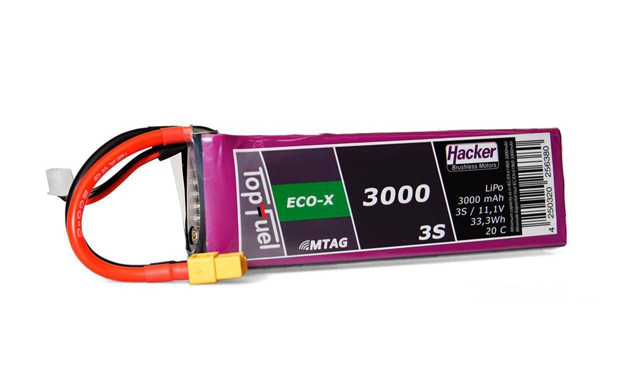 RC-Akku LiPo 3000 mAh 11.1 V 20C TopFuel ECO-X MTAG3S LiPo-Akku für Flugmodelle