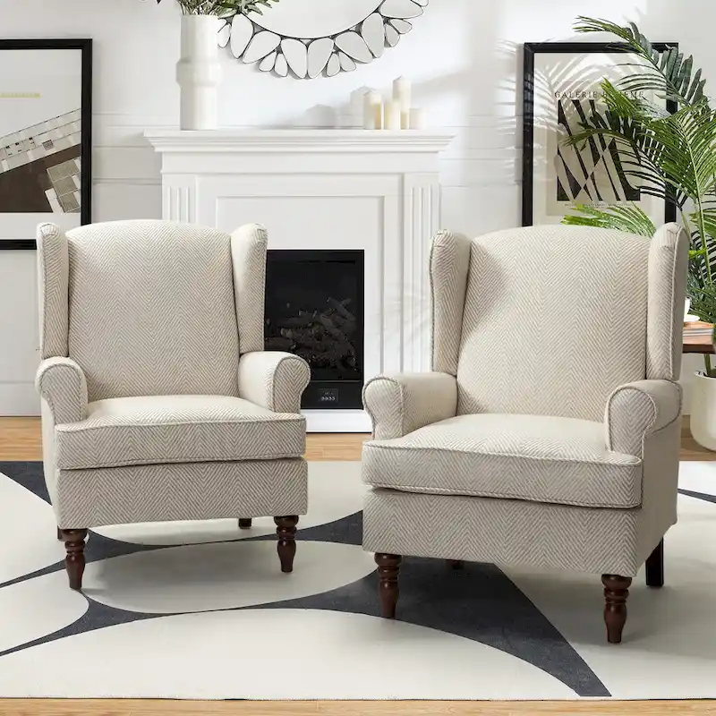 Epimethis Traditional Fabric Accent Armchair with Turned Legs Set of 2 by HULALA HOME