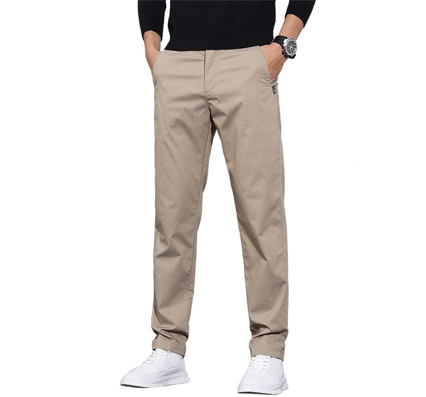 Denimic - Halfhoge effen rechte broek