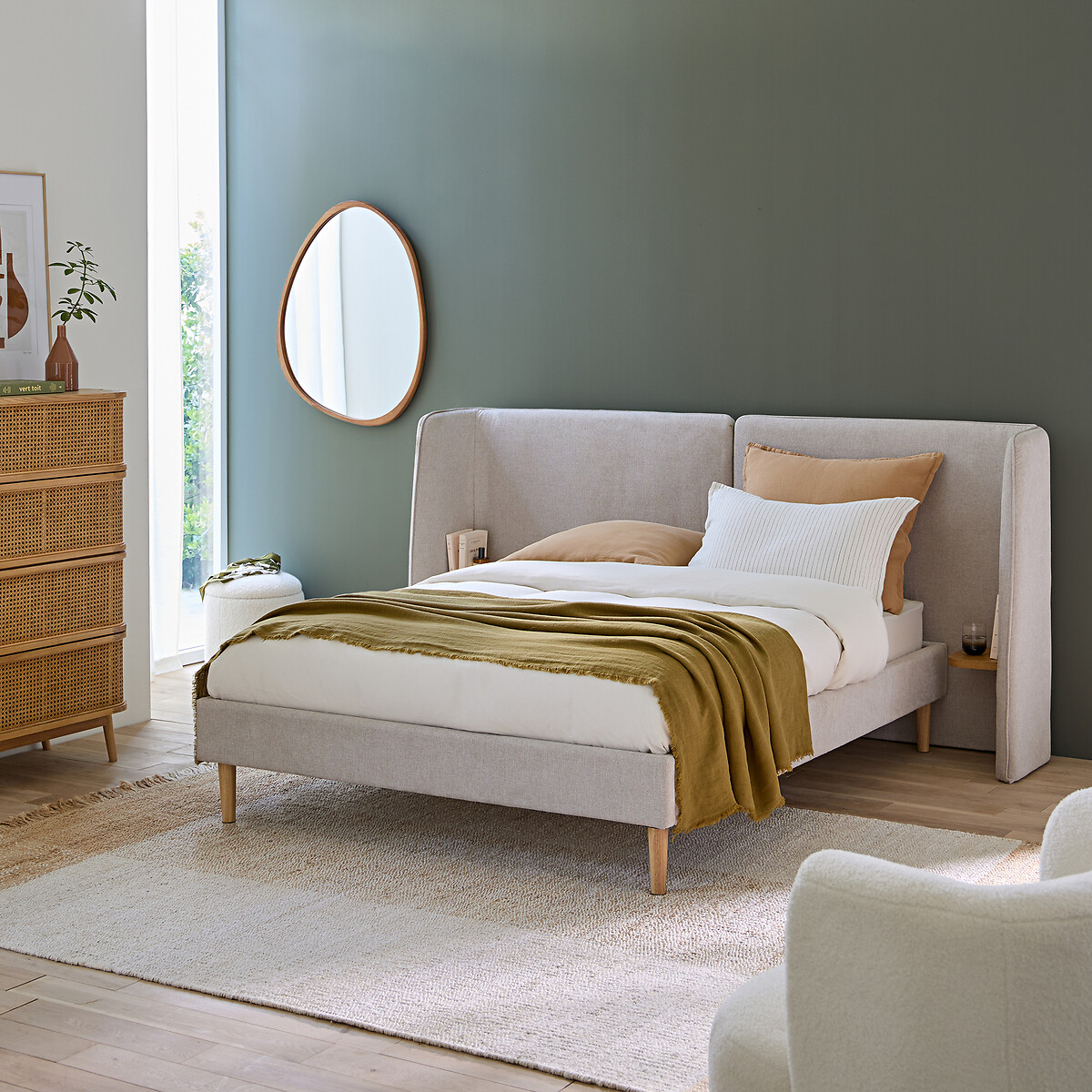 LA REDOUTE INTERIEURS<br>Cabeceira estofada XL com mesas de cabeceira, Jolien