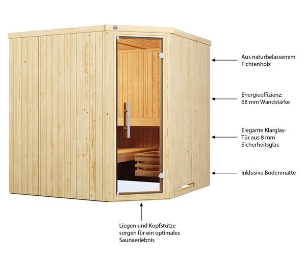 Weka Ecksauna Varberg mit Glastür