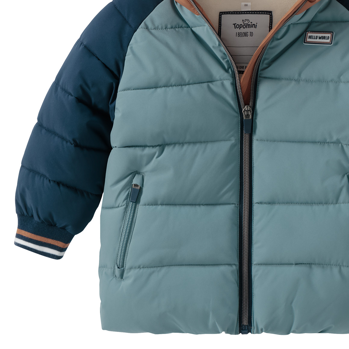 Topomini Baby Steppjacke im Colourblocking-Look dunkelblau / dunkeltürkis / hellbraun