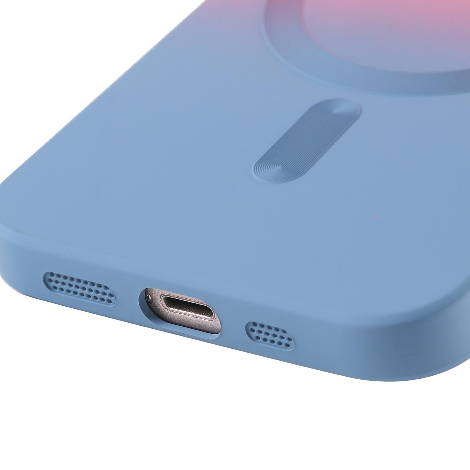 iPhone 14 MagSafe Gummi Case Hülle Kameraglasschutz mit Farbverlauf - Rosa / Blau