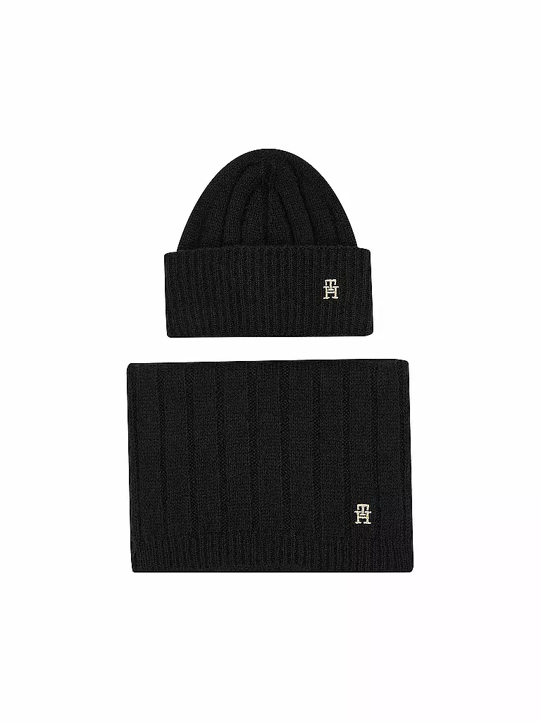 TOMMY HILFIGER Geschenkset Haube und Schal schwarz