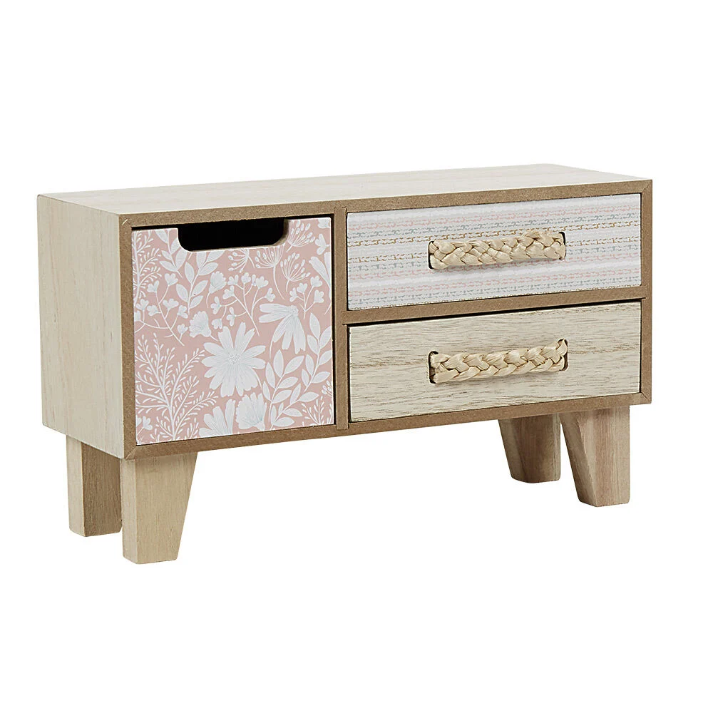 Mini boîte de rangement naturel motif florale rose et blanc