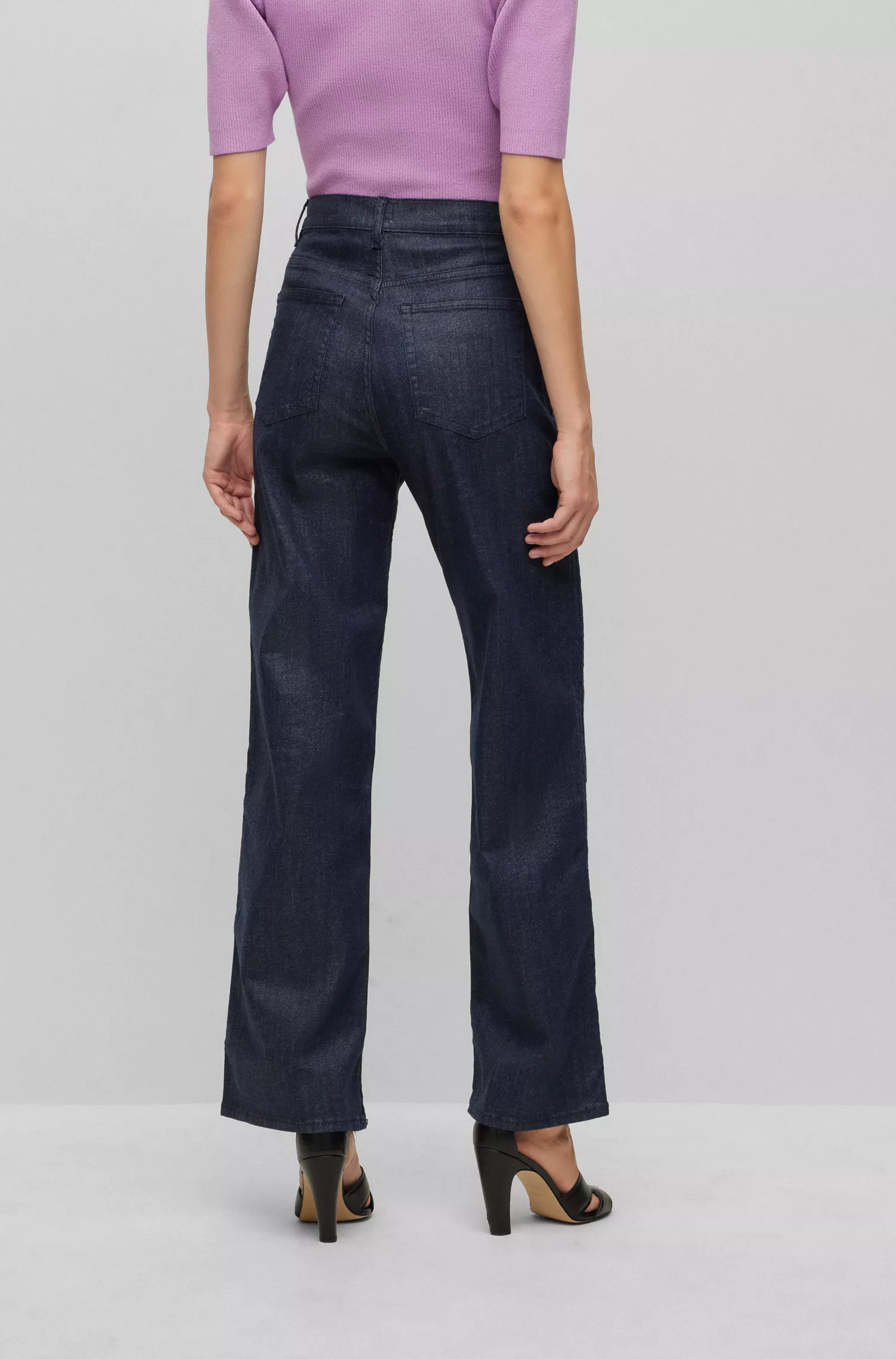 Calça jeans BOSS preta de cintura alta em denim elástico azul