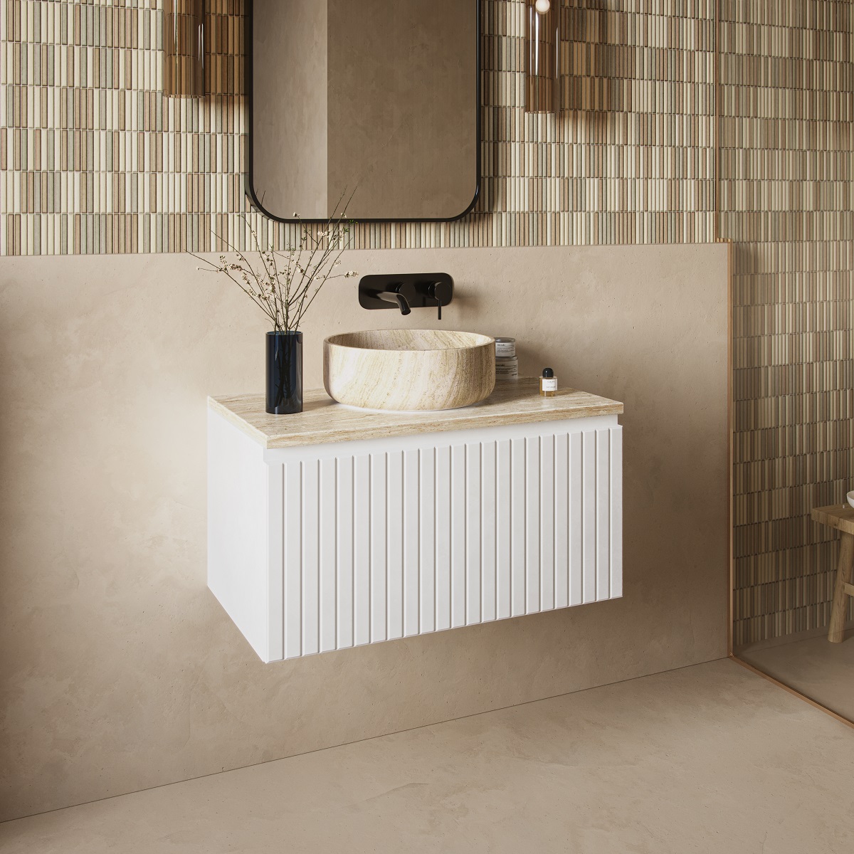 Fontana Versus onderkast 80cm met 1 softclose lade en ribbelfront mat wit